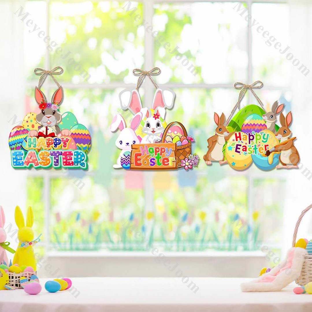 Happy Easter Front Door Sign Personalized Wall Hanging Easter Bunny ...