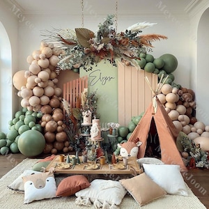 102/189pcs Woodland Balloon Arch Dusty Green Coffee Albicocca Double Farcito Jungle Safari Camping Balloons Ghirlanda Baby Shower Balloon Chain