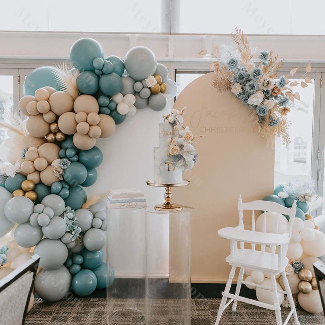Paready Orange Balloon Arch, 120 Pcs Balloon Arch Garland, 18/12/10/5 Inch Sand White Confetti Blue Balloons For Birthday Party Decorations