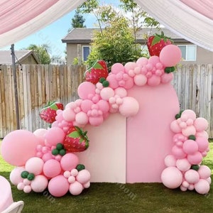 150pcs Sweet One Summer Balloon Arch Pastel Pink Fragola Palloncini Baby Shower Summer Fruit Party Baby Girl 1st Berry Princess Birthday