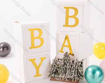 4pcs White Balloon Boxes,Birthday Balloon Blocks,Transparent Balloon Boxes For All Event,Custom Party Box,Clear Ballon Boxes With Letter A-Z