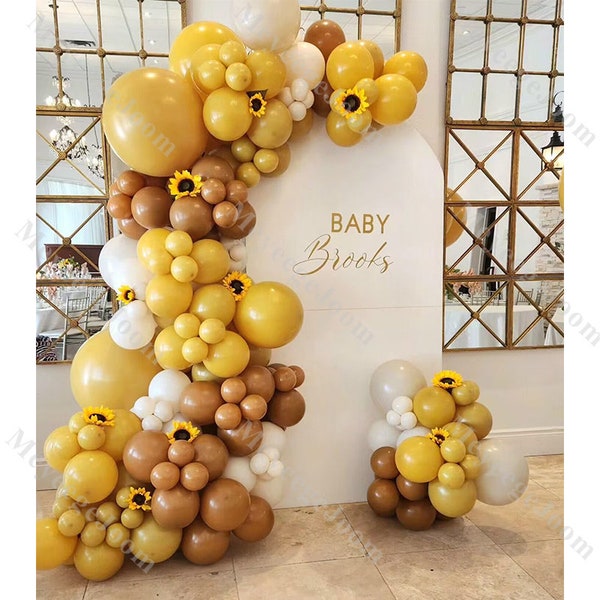132pcs Bee Balloon Arch Kit Mustard Yellow Caramel Sand 1st Birthday Balloons Baby Shower Gender Reveal Kids Party Decor Boho Bridal Shower