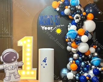 144pcs DIY Outerspace Balloon Arch Black Blue Planet Balloons Space Baby Shower Blast Off Birthday Two The Moon Galaxy Themed Party