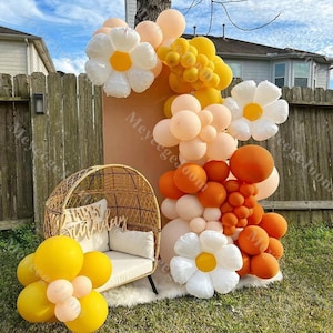 96pcs Two Groovy Balloon Arch Mustard Yellow Burnt Orange Daisy Balloons Baby Shower 1st Birthday Backdrop Gender Reveal Wedding Decoration