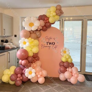 140 ghirlande di palloncini boho rosa e gialli, per baby shower, bambine, compleanno, rivelazione del sesso, sfondo a margherite, futura sposa, anniversario, matrimonio.