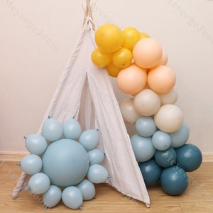 91pcs pastello baby shower palloncino arco ardesia blu giallo ecco che arriva il figlio palloncini sole 1 ° compleanno addio al nubilato palloncini matrimonio