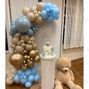 117pcs Dusty Blue Brown Party Balloon Garland Kit Baby Shower Girl Happy Birthday Gender Reveal Anniversary Wedding Graduation Decor