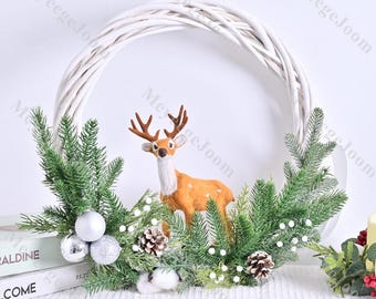 Corona navideña para puerta, corona blanca con piñas, corona navideña de invierno para puerta principal, regalo, decoración navideña para puerta, adorno exterior, corona.
