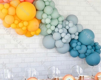 153 Stück Matte Koralle Ballon Girlande Kit Lemon Blue Matte Boho Ballons Brautparty Hochzeit Dekoration Geschlecht offenbaren Geburtstag Party Zubehör