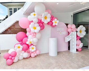 5 palloncini giganti Dasiy numero 1 in mylar da 101 cm in oro rosa con numero 1, palloncini in lamina bianca a margherita per il primo compleanno, decorazione per baby shower