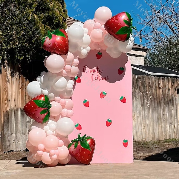 118pcs Strawberry Balloon Garland Kit White Pink Fruit Balloons Princess Birthday Baby Girl Shower Two Sweet Summer Fruit Party