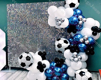 99 Kit de arco de globos de fútbol Negro Blanco Azul Fútbol Mate Boho Globos Baby Shower Photo Shoot Telón de fondo Kit de fiesta de cumpleaños de revelación de género