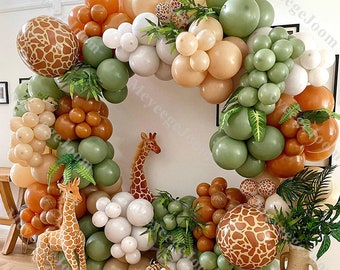 189pcs Jungle Safari Balloon Arch Kit Dusty Green Natural Sand Animal Deer Balloon Woodland Theme Baby Shower Birthday Camping Party Decor