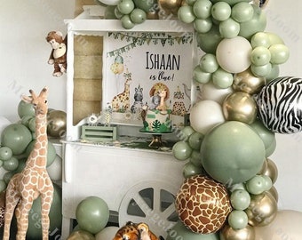 117pcs Dusty Green Woodland Ballonnen Garland Sand Boho Wild One Decor Baby Shower 1e verjaardag verjaardag Bos dier ballonnen Boog