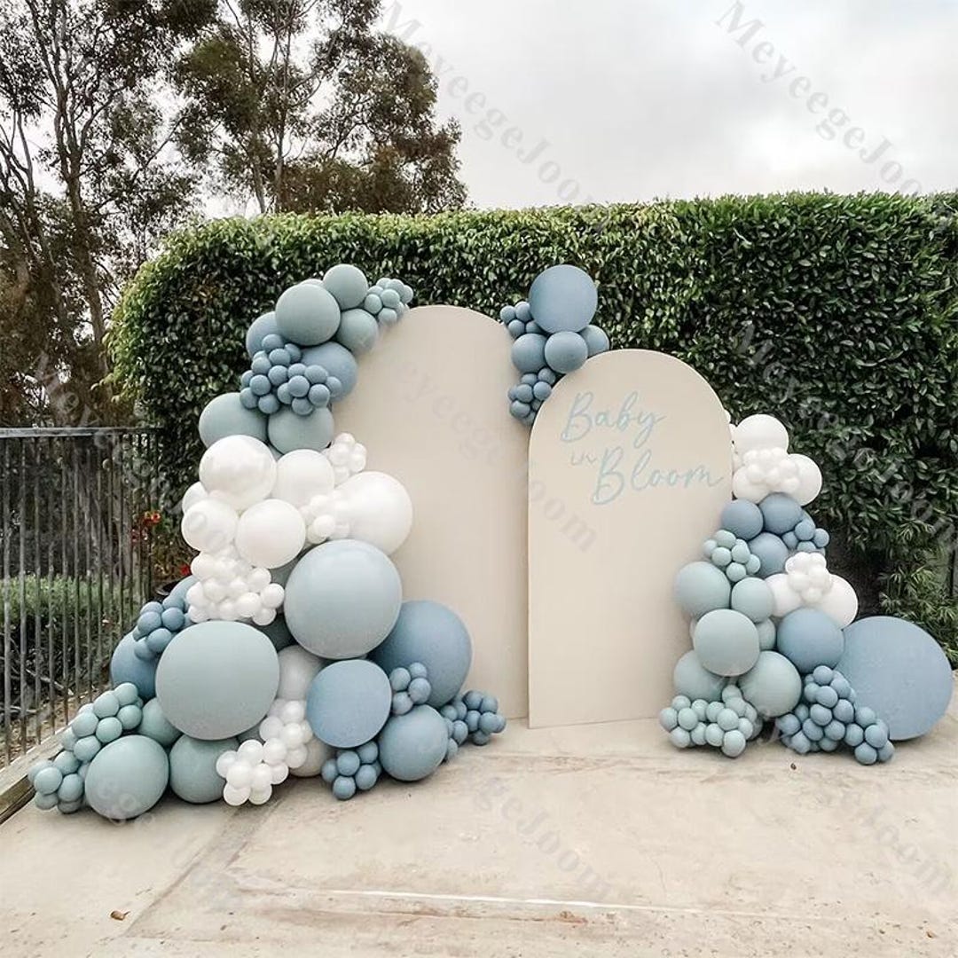 160pcs Baby Shower Balloon Garland Arch Kit White Blue Pastel Balloon ...