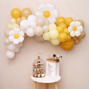 88/91 Stück Sand Braun Daisy Ballon Bogen Weiß Gelb Zwei Groovy Geburtstag Baby Shower Ballon Hintergrund Geschlecht offenbaren Hochzeit Boho Bridal Shower
