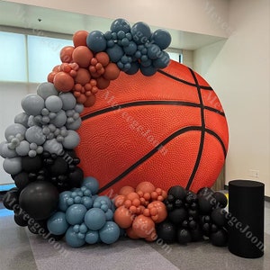 171pcs Sports Theme Balloons Garland Kit Slate Blue Orange Basketball Balloon Baby Shower Boy 1st Birthday Anniversary Wedding Decoration