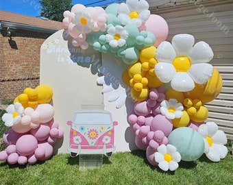 126pcs Daisy Balloon Garland Pink Blue Pastel Ballons Two Groovy Birthday Boho Rainbow Baby Shower Gender Reveal Anniversary Wedding Decor