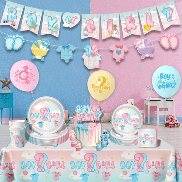 Gender Reveal Party Geschirr Geburtstag Geschirr Pappteller Luftballons Servietten Tischabdeckung Baby Shower Geschirr Für Kinder Partybedarf