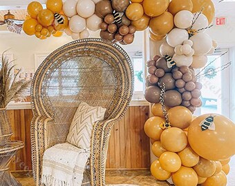 121pcs Bee Balloon Arch Caramel Mustard Yellow Balloon Gift Baby Shower Gender Reveal 1st Birthday Backdrop Bridal Shower Wedding Decoration