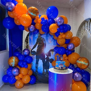 120pcs Retro Balloon Arch Orange Blue Purple Basketball Balloons Bridal Shower Wedding Anniversary Decor 1st Birthday Soccer Party Supplies