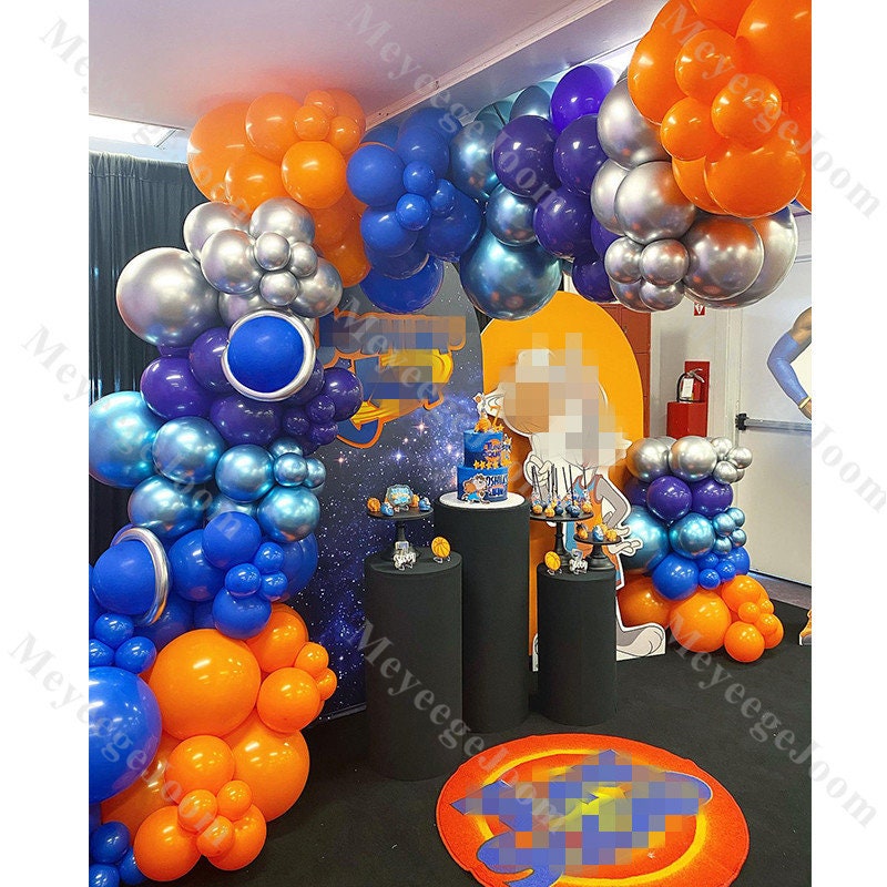 135pcs Purple Blue Galaxy Party Balloon Garland Matte Orange Space Baby Shower Blast Off Birthday Two The Moon Gender Reveal Wedding Decor