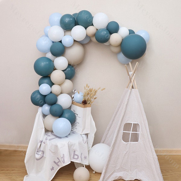 72pcs Balloon Arch Kit Ardoise Blue White Sand 1st Birthday Balloons Baby Shower Gender Reveal Décorations Wedding Anniversary Balloon Chain