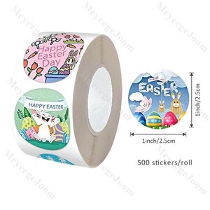 500pcs Per Roll Happy Easter Stickers Easter Bunny Sticker Set Envelope Seal Kids Easter Stickers Journal Stickers Spring Round Stickers