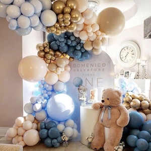 198pc Retro Balloon Arch Doubled Cream Peach Blue Ocean Balloons Boho Bridal Shower Wedding Decoration Gender Reveal Birthday Party Supplies