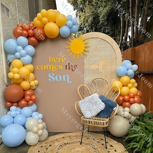 123 pezzi Arco di palloncini retrò Palloncini opachi Boho blu limone arancione Baby Shower Rivelazione del sesso 1° compleanno Sfondo Anniversario di matrimonio Decorazione