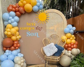 123pcs Retro Balloon Arch Lemon Blue Orange Boho Matte Balloons Baby Shower Gender Reveal 1st Birthday Backdrop Wedding Anniversary Decor