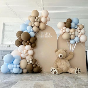 135 pezzi Kit ghirlanda di palloncini a tema Bearly Caramello Blu Baby Shower Palloncino Sfondo Genere Rivela 1 ° Compleanno Decorazioni per feste per bambini