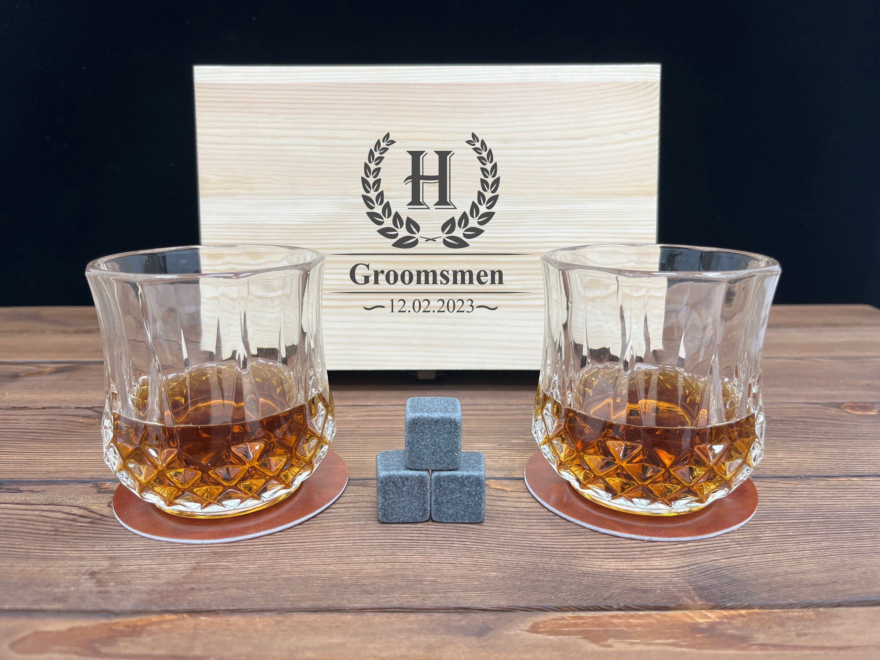 LEGACY - a Picnic Time brand Personalized Monogram Initials  Whiskey Box Gift Set, 15 x 13 x 4.75, Letter B: Old Fashioned Glasses