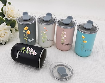 名前入りパーソナライズフラワータンブラー、誕生花グラス、パーティーの記念品、母の日、花嫁介添人へのプロポーズギフト、月間フラワーコーヒーカップ