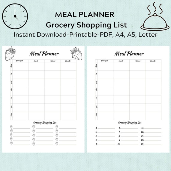 Minimalist Meal Plan Printable Meal Planner Instant - Etsy