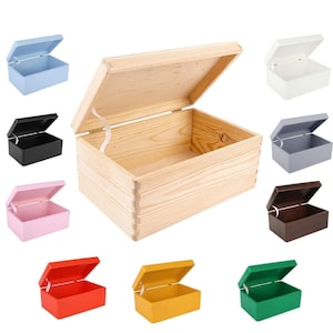 Grote effen houten opbergdoos | met deksel | 30 x 20 x 14 cm | 10 kleuren | Ongeverfd geschenkdoos gereedschap hondenspeelgoed opslag | Huwelijkscadeau