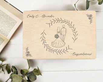 Personalised Wedding Gift | Any Text Gifts for Bride and Groom - Man & Woman | 4 Variants | Customised Wooden Storage Box