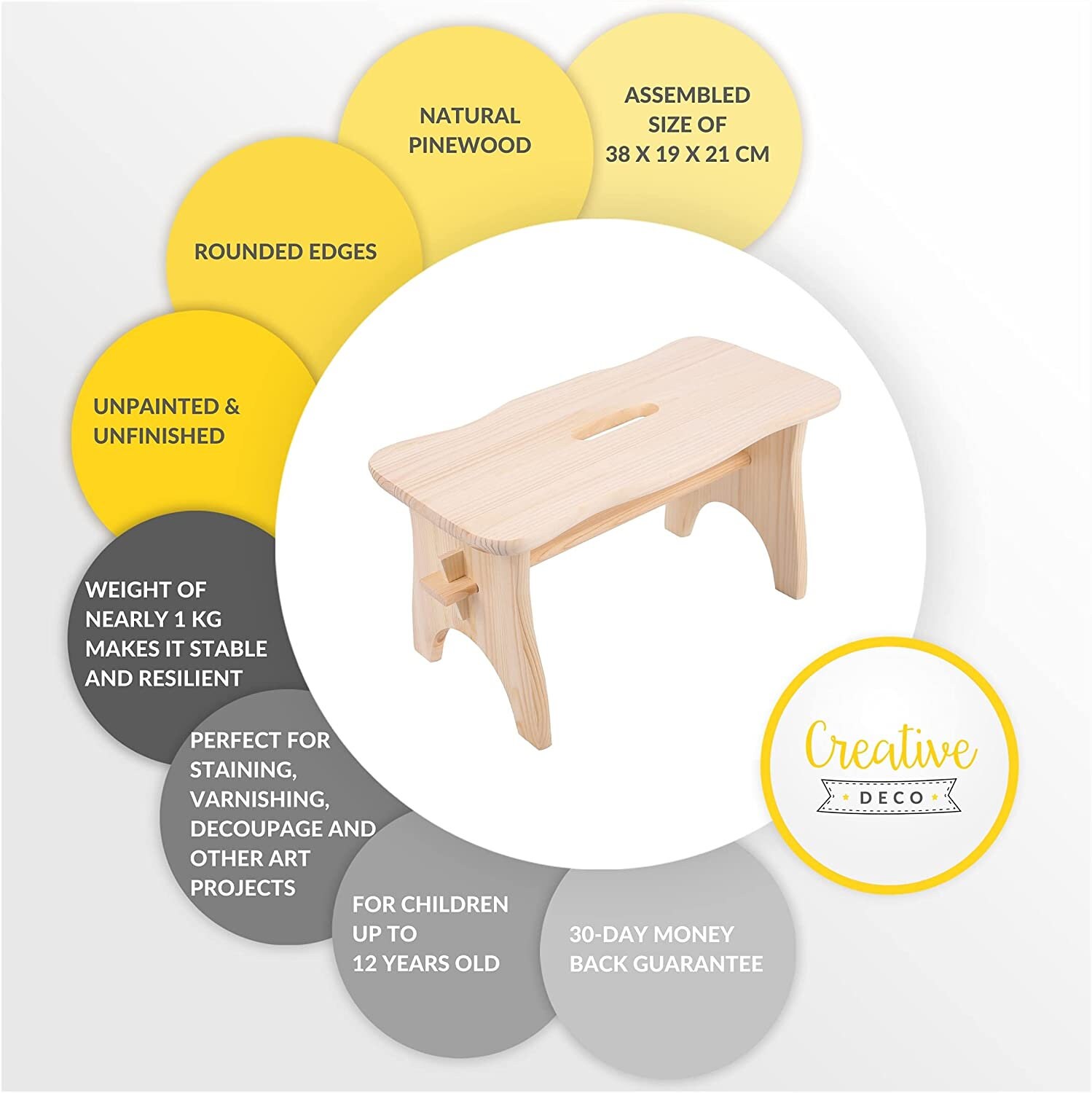 Wooden Small Foot Step Stool Chair Bench 5 Colours 38 x 19 x 21 cm ...