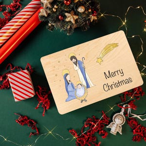 Weihnachtsgeschenke Personalisierte Holzkiste - Heilige Familie | Wunschtext Weihnachten Geschenke | Dein Eigener Wünsche Text Geschenk