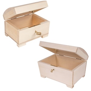 Abschließbare Schmuckschatulle aus Holz | 2 Varianten | Aufbewahrungsbox mit Deckel, Schloss & Schlüssel | Schlichte Unlackierte Unfertige | Andenken Schmuckstück | Hochzeitsgeschenk