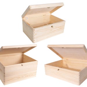 abschließbare Aufbewahrungsbox aus Holz | 3 Größen | mit Schlüssel | Hochzeit Geschenkbox | Unbeschliffene Erinnerungstruhe aus Holz