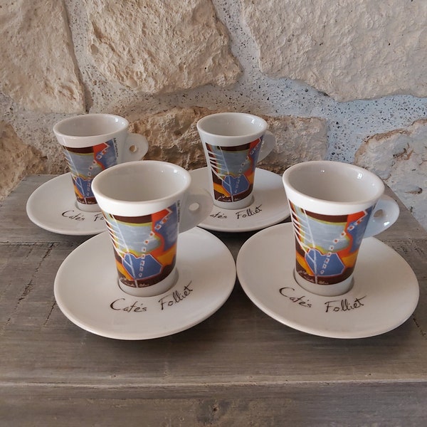 Ensemble de 4 tasses à café Folliet avec soucoupes