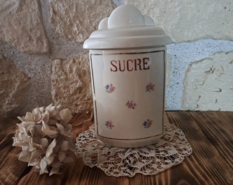 pot à épices sucre en faïence de Sarreguemines motif fleuri