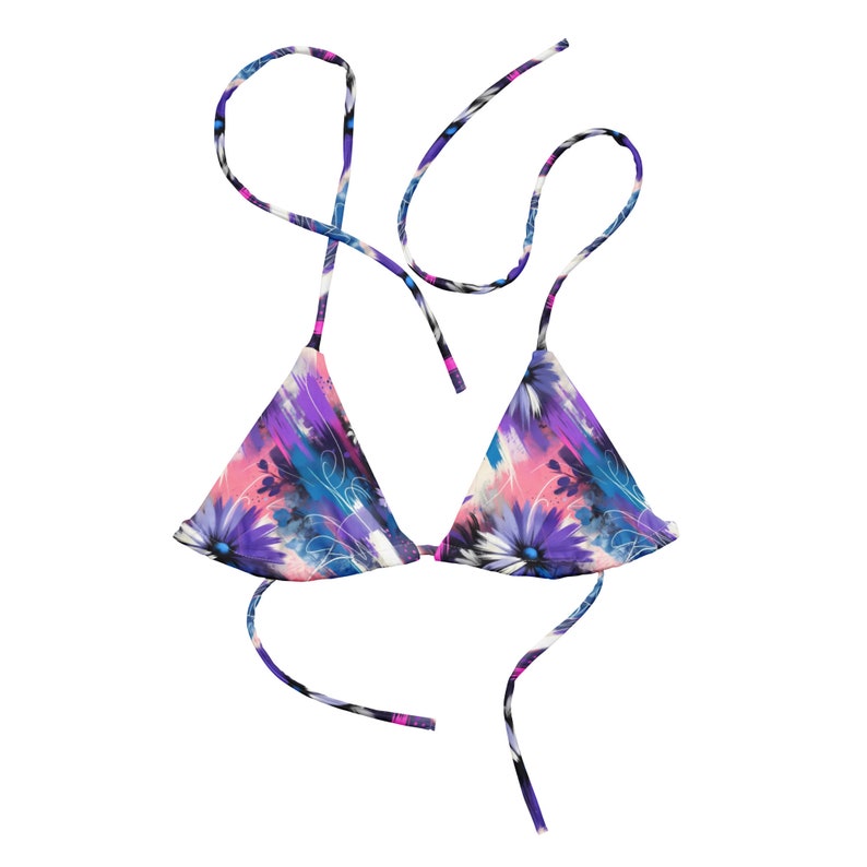 Bikini top con lacci riciclato con Margherite Lilla Astratte