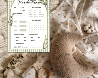 Printable Baby Shower Prediction Games in Green Vichy | 6 French Baby Shower Games Kit | Digital Download