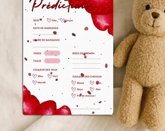 Strawberry-Themed Printable Baby Shower Games, 6-Game Baby Shower Prediction Kit (French), Watercolor Birth Activity Pack (PDF)