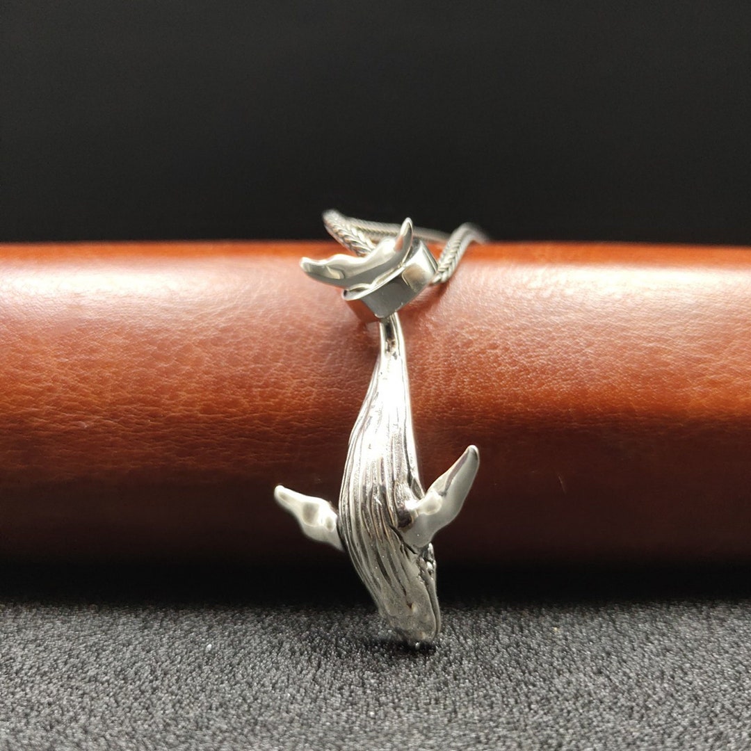 Humpback Whale Pendant in Sterling Silver, Charm Blue Whale Jumping