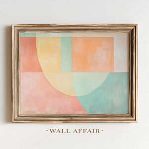 Muted Pastel Geometric Wall Print - Soft Abstract Office Decor, Mid-Century Style Mural Art, Calming Printable Digital Download 255