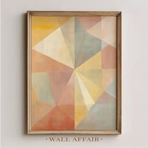 Boho Printable Abstract Starburst Art - Mid-Century Modern Triangle Composition, Warm Terracotta Blush, Minimalist Printable Wall Decor 453