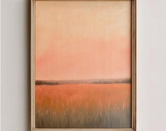 Peach to Coral Abstract Landscape Horizon - Minimal Glow Over Fields, Warm Earthy Palette, Modern Wall Art, Textured Printable 472